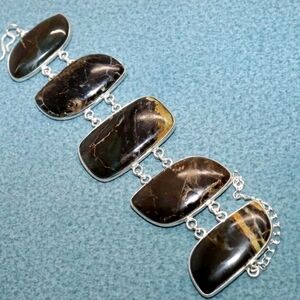 Michigan Septarian Gemstone 925 Sterling Silver Handmade Link Bracelet